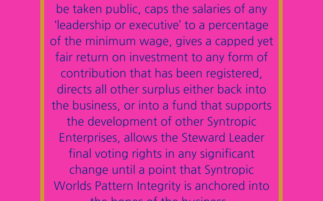 What is the purpose of business, who owns what, and how do we coordinate people?  Creating legal codes for a Syntropic World