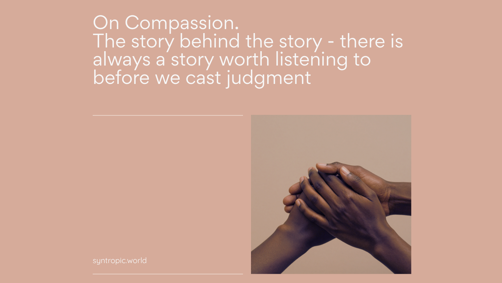 Three brown hands held together in compassion